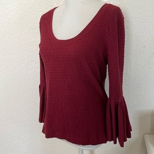 Anthropologie Smocked Bell-Sleeve Top Sz L. NWT‎